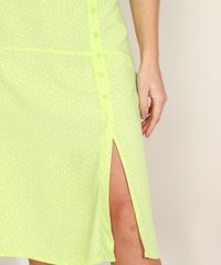 Saia-Feminina-Midi-Estampada-de-Poa-com-Recorte-Botoes-e-Fenda-Verde-Neon-9959748-Verde_Neon_4