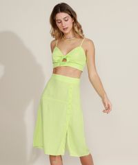 Saia-Feminina-Midi-Estampada-de-Poa-com-Recorte-Botoes-e-Fenda-Verde-Neon-9959748-Verde_Neon_5