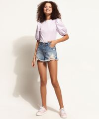Short-Jeans-Feminino-Cintura-Alta-Lateral-Curta-Destroyed-com-Botoes-e-Cos-Desfiado-Azul-Medio-9970192-Azul_Medio_3