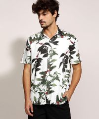 Camisa-Masculina-Tradicional-Estampada-de-Folhagem-Cafe-Manga-Curta-Branca-9974322-Branco_1