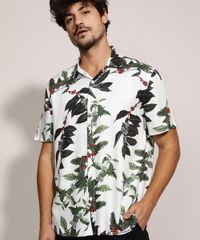 Camisa-Masculina-Tradicional-Estampada-de-Folhagem-Cafe-Manga-Curta-Branca-9974322-Branco_4