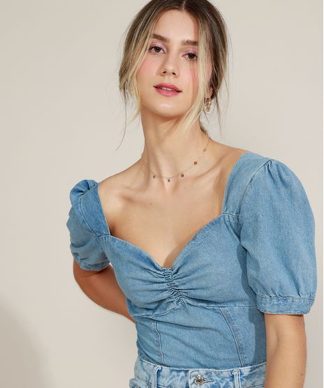 Blusa-Jeans-Feminina-Cropped-com-Lastex-Manga-Bufante-Decote-Coracao-Azul-Claro-9964766-Azul_Claro_1