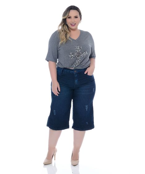 calça capri jeans plus size