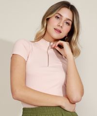 Blusa-Feminina-Canelada-com-Ziper-Manga-Curta-Gola-Alta-Rosa-Claro-9680111-Rosa_Claro_1