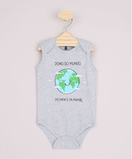 Body-Infantil--Dono-do-Mundo-do-Papai-e-da-Mamae--Sem-Manga-Cinza-Mescla-9845089-Cinza_Mescla_1