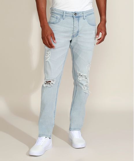 Calca-Jeans-Masculina-Ciclos-Slim-Destroyed-com-Certificacao-C2C™-Azul-Claro-9957127-Azul_Claro_1