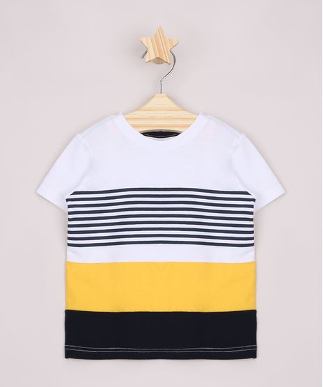 Camiseta-Infantil-com-Recortes-e-Listras-Manga-Curta-Amarela-9946876-Amarelo_1