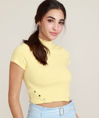 Blusa-Feminina-Canelada-com-Botoes-Manga-Curta-Gola-Alta-Amarela-9957943-Amarelo_6