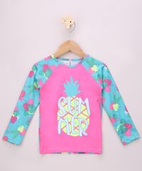Blusa-de-praia-Infantil-Raglan-Estampada-de-Folhagens-com-Protecao-UV50--Rosa-9867352-Rosa_1
