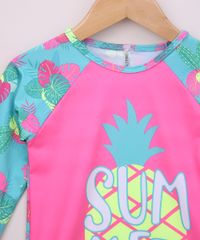 Blusa-de-praia-Infantil-Raglan-Estampada-de-Folhagens-com-Protecao-UV50--Rosa-9867352-Rosa_4