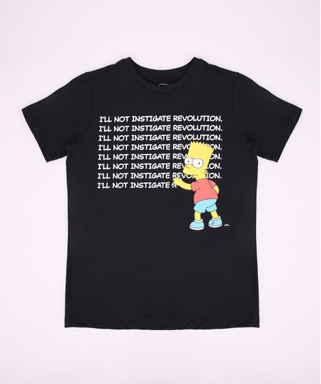 Camiseta-Juvenil-Bart-Simpsons--I-ll-Not-Instigate-Revolution--Manga-Curta-Gola-Careca-Preta-9957280-Preto_1