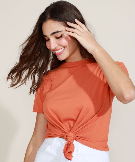 Blusa-Feminina-Basica-com-No-Manga-Curta-Decote-Redondo-Laranja-1-9883921-Laranja_1_1