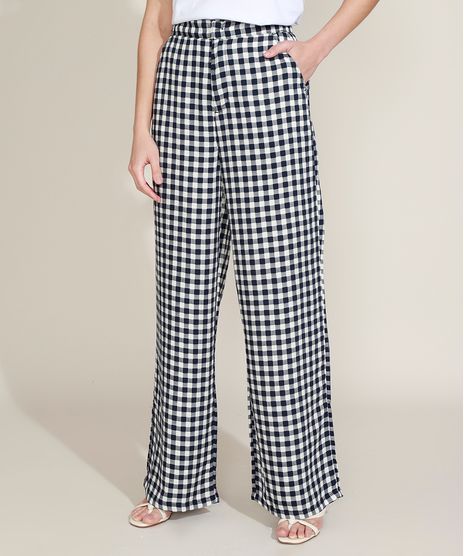 Calca-Feminina-Mindset-Wide-Cintura-Alta-Alfaiatada-Estampada-Xadrez-Vichy-com-Linho-Azul-Marinho-9974062-Azul_Marinho_1