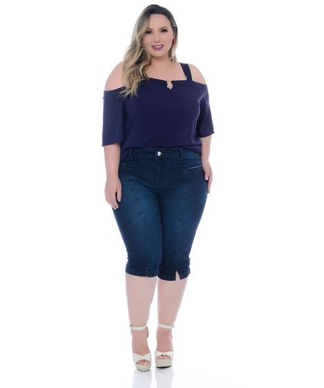 calça capri jeans plus size