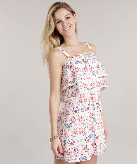 vestido estampado com renda