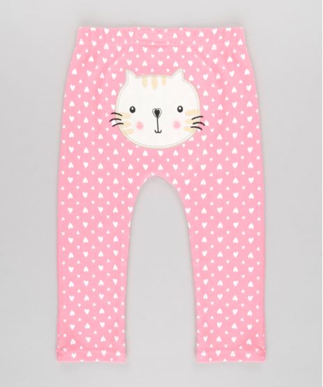 Calca-Gato-Estampada-de-Coracoes-em-Algodao---Sustentavel-Rosa-8580578-Rosa_1
