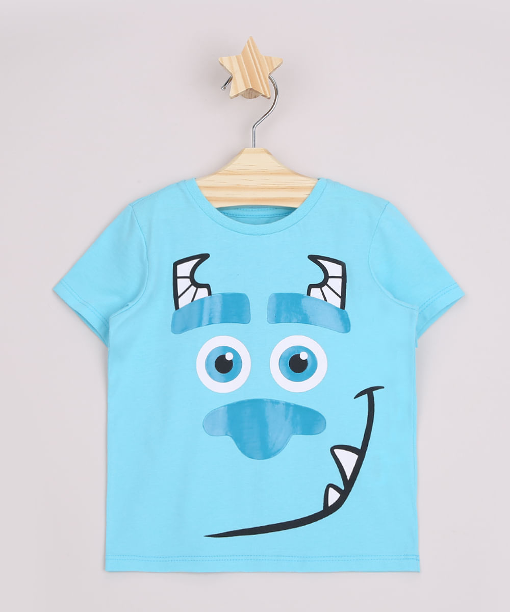 Camiseta Infantil Sulley Monstros S.A. Manga Curta Azul