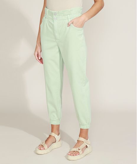 Calca-de-Sarja-Feminina-Mom-Jogger-Cintura-Super-Alta-Verde-Claro-9968173-Verde_Claro_1