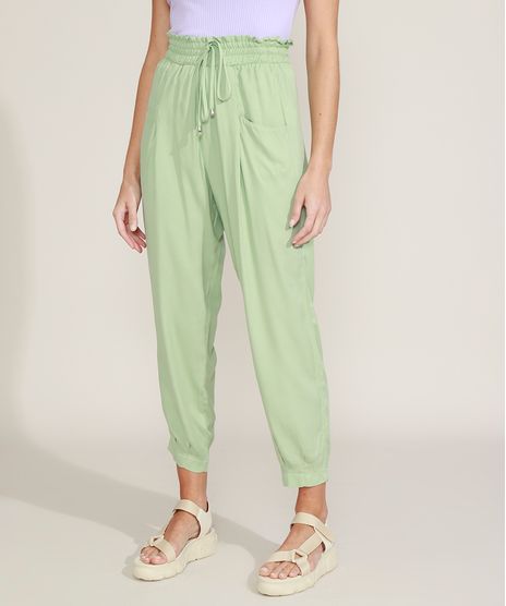Calca-Feminina-Clochard-Cintura-Super-Alta-com-Faixa-para-Amarrar-Verde-Claro-9959745-Verde_Claro_1