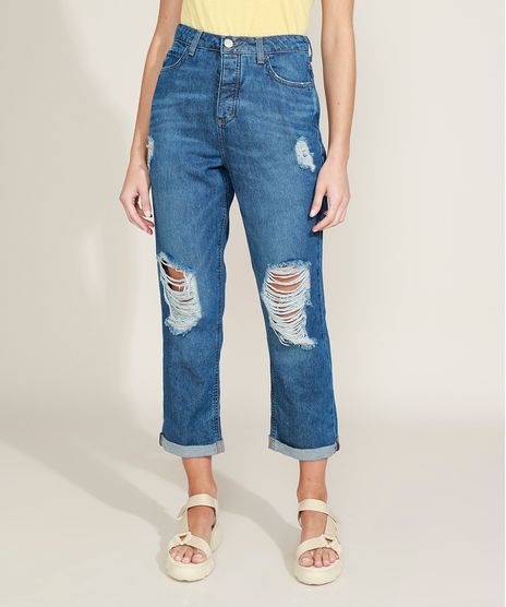 Calca-Jeans-Feminina-Ciclos-Mom-Cintura-Super-Alta-Destroyed-Certificacao-C2C™-Azul-Escuro-9956800-Azul_Escuro_1