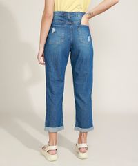 Calca-Jeans-Feminina-Ciclos-Mom-Cintura-Super-Alta-Destroyed-Certificacao-C2C™-Azul-Escuro-9956800-Azul_Escuro_2