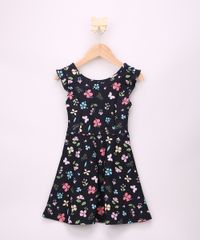 Vestido-Infantil-Texturizado-Estampado-Floral-com-Vazado-e-Babado-Alca-Larga-Preto-9952056-Preto_1