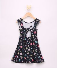 Vestido-Infantil-Texturizado-Estampado-Floral-com-Vazado-e-Babado-Alca-Larga-Preto-9952056-Preto_2