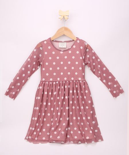 Vestido-de-Tule-Infantil-Estampado-de-Poa-Manga-Longa-Rosa-Escuro-9946790-Rosa_Escuro_1