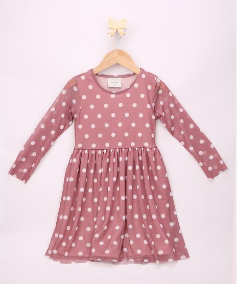 Vestido-de-Tule-Infantil-Estampado-de-Poa-Manga-Longa-Rosa-Escuro-9946790-Rosa_Escuro_1