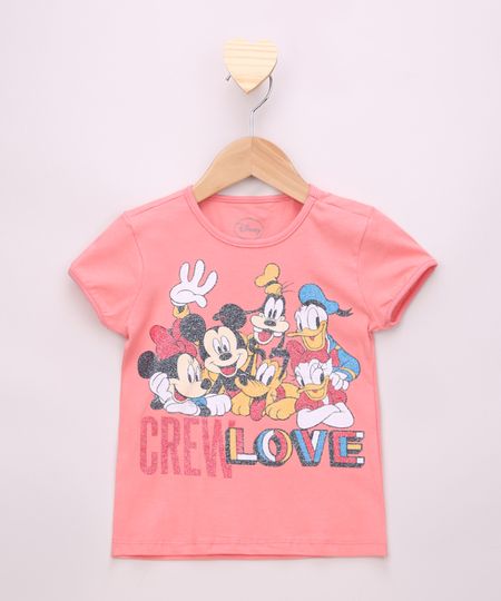 Blusa-Infantil-Turma-do-Mickey-com-Glitter-Manga-Curta-Coral-9954804-Coral_1