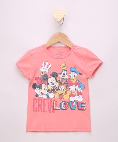 Blusa-Infantil-Turma-do-Mickey-com-Glitter-Manga-Curta-Coral-9954804-Coral_1
