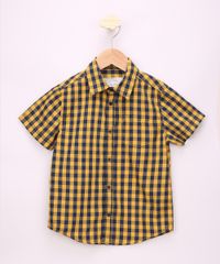Camisa-Infantil-Estampada-Xadrez-com-Bolso-Manga-Curta-Amarelo-9808447-Amarelo_1