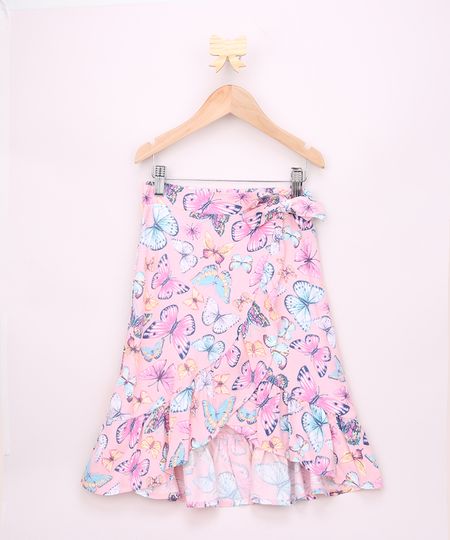 Saia-Jeans-Infantil-Midi-Transpassada-Estampada-de-Borboleta-com-Babado-e-Laco-Rosa-Claro-9964818-Rosa_Claro_1