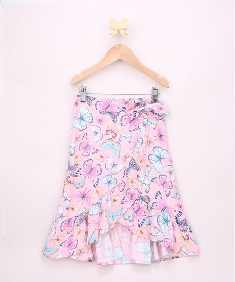 Saia-Jeans-Infantil-Midi-Transpassada-Estampada-de-Borboleta-com-Babado-e-Laco-Rosa-Claro-9964818-Rosa_Claro_1