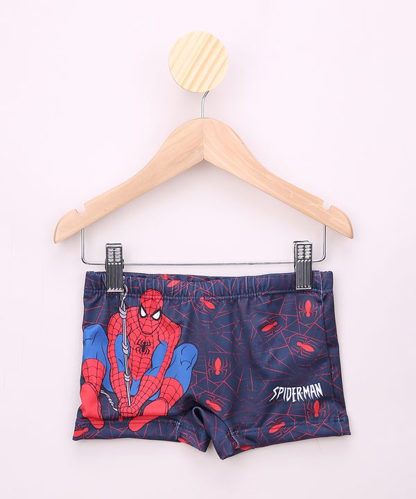 Sunga Infantil Boxer Homem Aranha Estampada com Proteção UV50+ Azul Marinho 12
