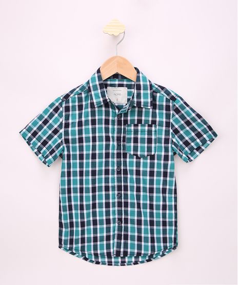 Camisa-Infantil-Estampada-Xadrez-com-Bolso-Manga-Curta-Verde-9808448-Verde_1