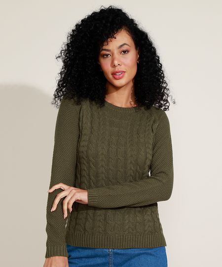 Sueter-de-Trico-Feminino-com-Textura-Decote-Redondo-Verde-Escuro-9814953-Verde_Escuro_1