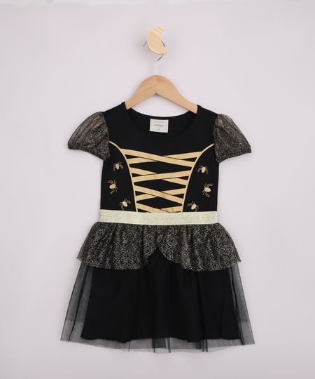 Vestido-Infantil-Halloween-Aranhas-com-Tule-Manga-Curta-Preto-9959426-Preto_1