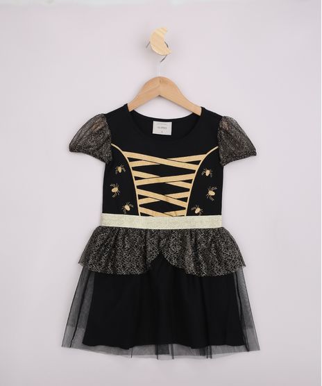 Vestido-Infantil-Halloween-Aranhas-com-Tule-Manga-Curta-Preto-9959426-Preto_1