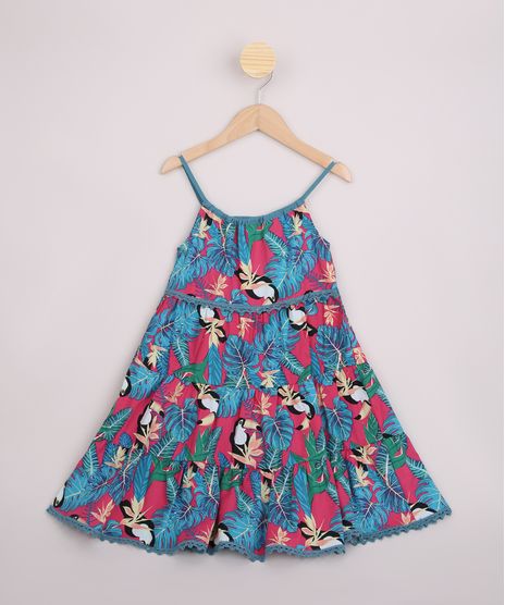 Vestido-Infantil-Estampado-Folhagem-e-Tucano-Babado-Alcas-Finas--e-Renda-Azul-9948548-Azul_1
