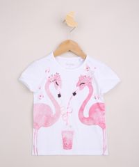 Blusa-Infantil-Flamingos-com-Brilho-Manga-Curta-Branco-9965733-Branco_1