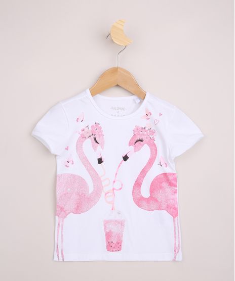 Blusa-Infantil-Flamingos-com-Brilho-Manga-Curta-Branco-9965733-Branco_1