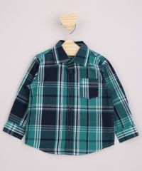 Camisa Infantil Xadrez com Bolso Festa de São João Manga Longa Verde