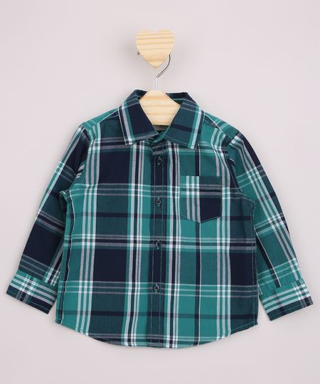 Camisa Infantil Xadrez com Bolso Festa de São João Manga Longa Verde