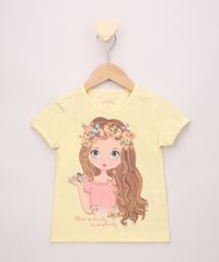 Blusa-Infantil-Menina-com-Flores-e-Glitter-Manga-Curta-Amarela-9968353-Amarelo_1