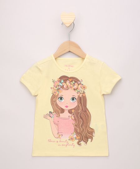 Blusa-Infantil-Menina-com-Flores-e-Glitter-Manga-Curta-Amarela-9968353-Amarelo_1