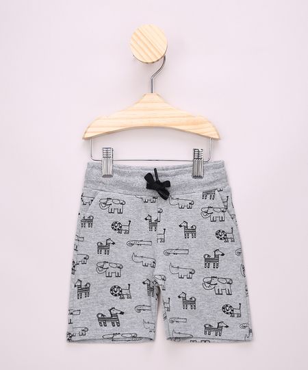 Bermuda-de-Moletom-Infantil-Estampada-de-Animais-com-Cordao-e-Bolsos-Cinza-Mescla-9970858-Cinza_Mescla_1