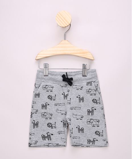 Bermuda-de-Moletom-Infantil-Estampada-de-Animais-com-Cordao-e-Bolsos-Cinza-Mescla-9970858-Cinza_Mescla_1