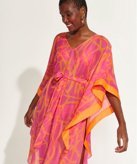 Saida-de-Praia-Kaftan-DVF-Midi-Estampada-Assinatura-com-Faixa-para-Amarrar-Manga-3-4-Rosa-9954212-Rosa_1