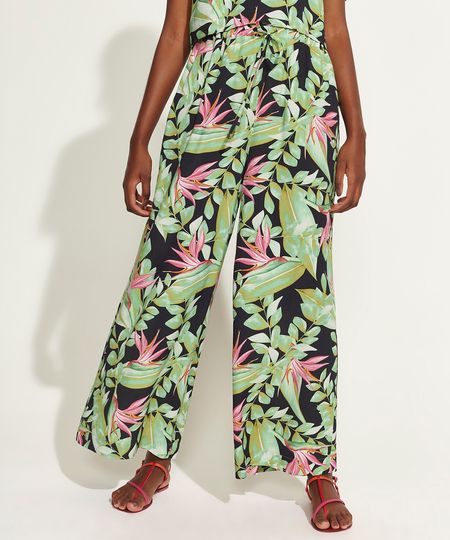 Calca-Feminina-DVF-Pantalona-Cintura-Alta-Estampada-de-Folhagem-Preta-9954214-Preto_1